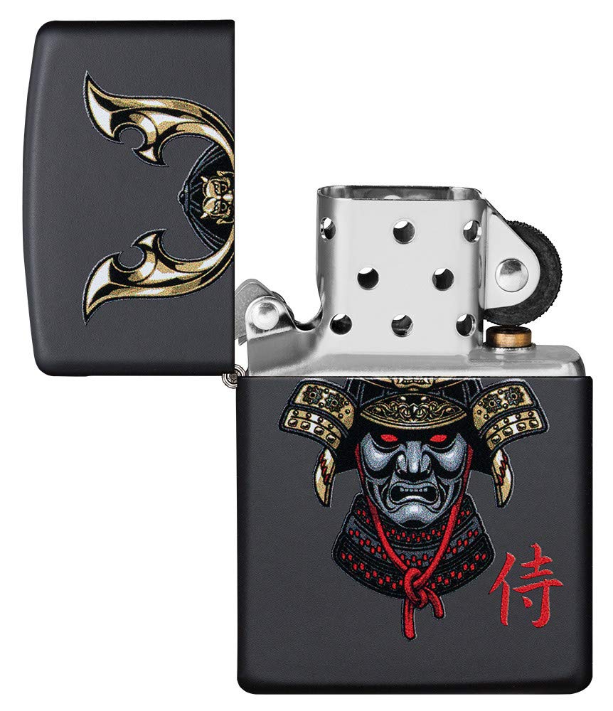 Zippo Samurai Helmet Design Black Matte Pocket Lighter, One Size
