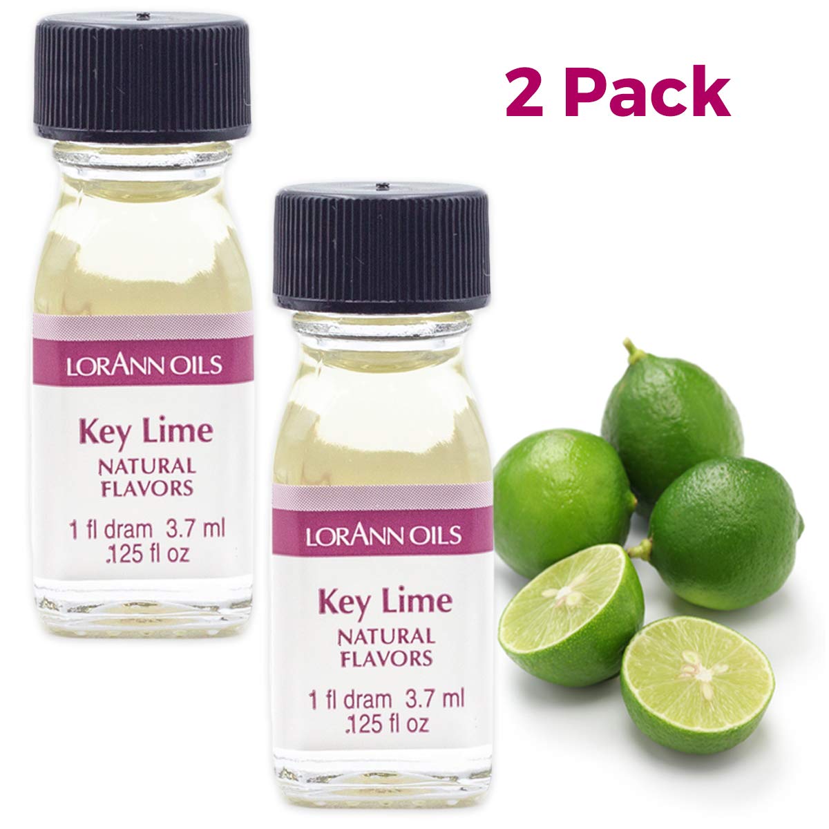 LorAnn Oils Super Strength Flavoring - Used For Candy Making, Flavoring, Baking, Hard Candy, & Flavor Oils - Bold, Natural Flavors 4X Stronger Than Extracts - Key Lime, Pack of 2, 0.125 fl oz