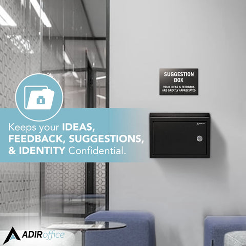 Adir Suggestion Box with Slot and Lock - Drop Box with Lock, Cash Dropbox - 9.8x7.5x3.4 Inches Wall Mount Donation Box - Metal Deposit Box in Black