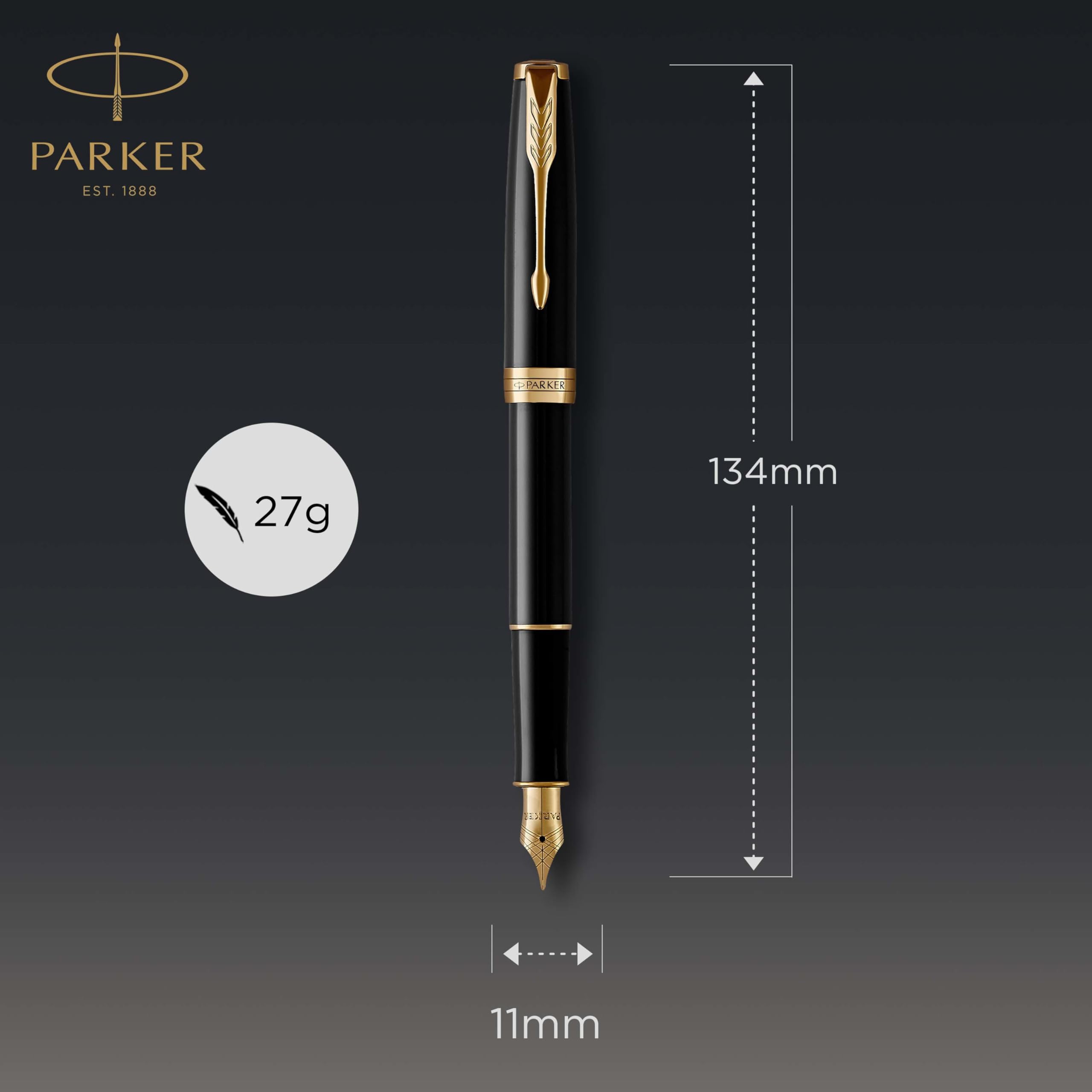 Parker Sonnet Black Lacquer Fountain Pen, Fine Nib, Black Ink