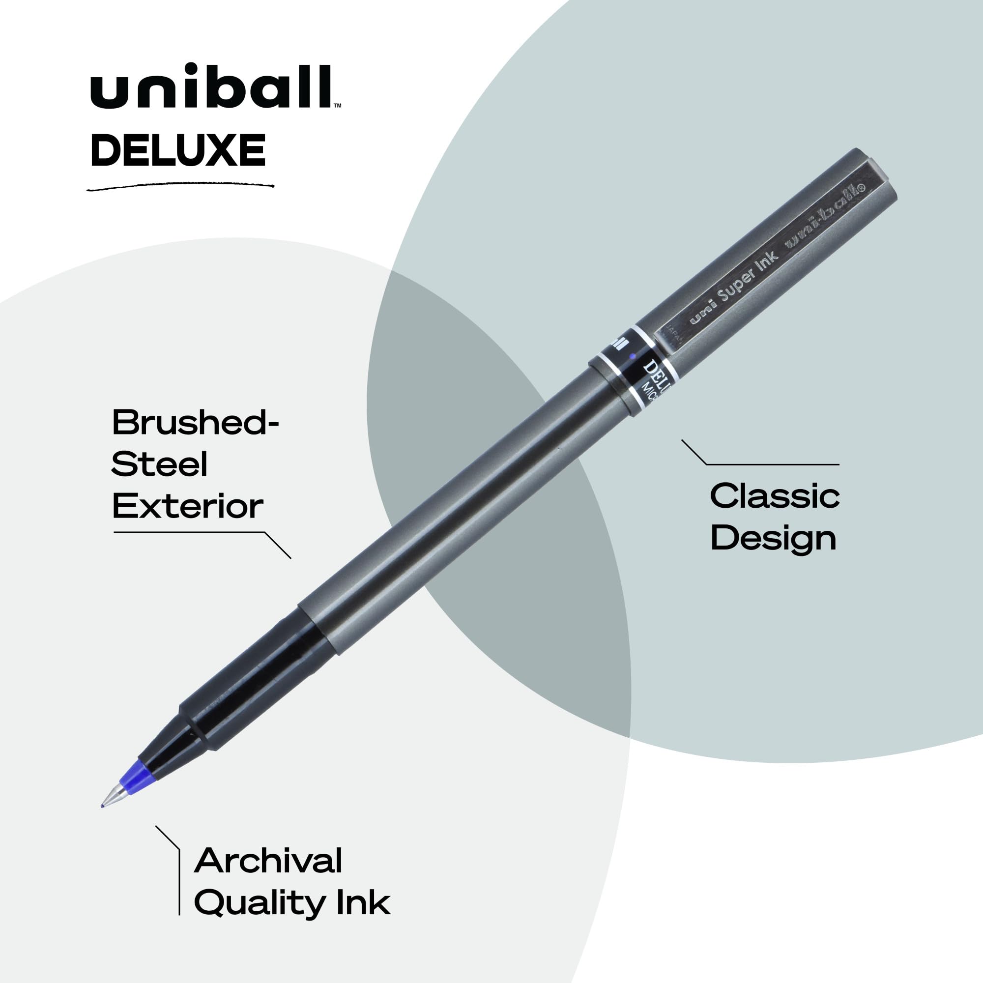 uni-ball Deluxe Micro Point Roller Ball Pens, Blue (60027)