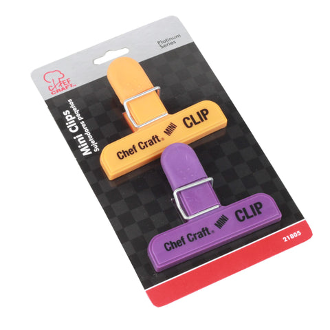 Chef Craft Select Plastic Mini Bag Clip, 3 inch Width 2 piece Set, Purple/Orange