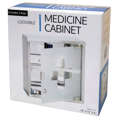 Kole Import Inc. Lockable Medicine Cabinet, Silver, 12" x 12" x 5", 2 Levels, 2 Shelves, Wall Mount, Contemporary Style, Keyed Lock