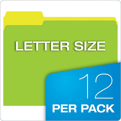 Pendaflex File Folders, 12-Pack, Letter Size, Twisted Glow Neon Assorted Reversible Colors, 1/3-Cut Staggered Tabs, Versatile Document Organizers for School Classrooms and Professional Office Desks