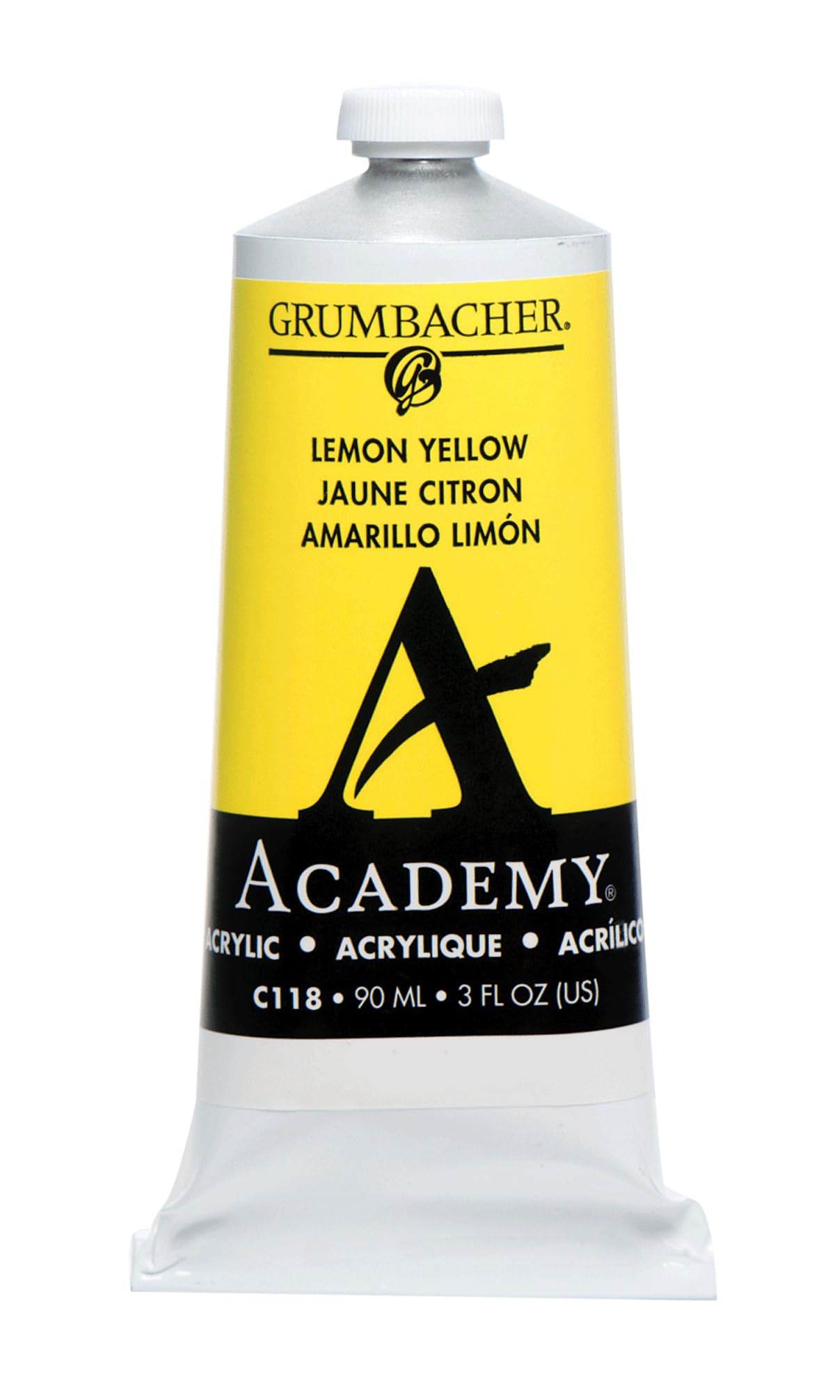 Grumbacher Academy Acrylic Paint, Gloss, 90ml/3 oz Metal Tube, Lemon Yellow