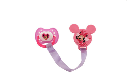 Disney Cudlie Minnie Mouse Baby Girl 4 Pack of 2 Pacifiers & 2 Clips with Hearts for Min Print