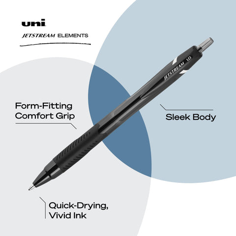 uniball Jetstream Elements Ballpoint Pens, Medium Point (1.0mm), Black, 12 Pack
