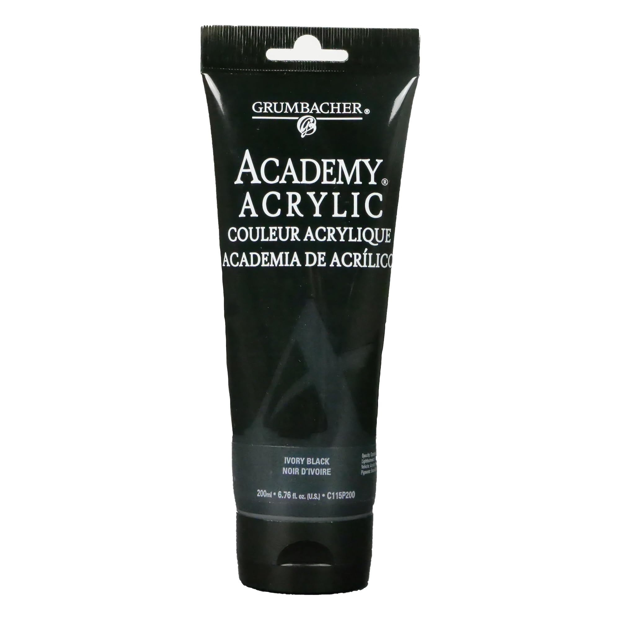 Grumbacher Academy Acrylic Paint, Gloss, 200ml/6.8 oz Plastic Tube, Ivory Black (C115P200)