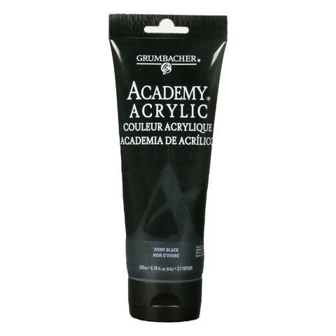 Grumbacher Academy Acrylic Paint, Gloss, 200ml/6.8 oz Plastic Tube, Ivory Black (C115P200)