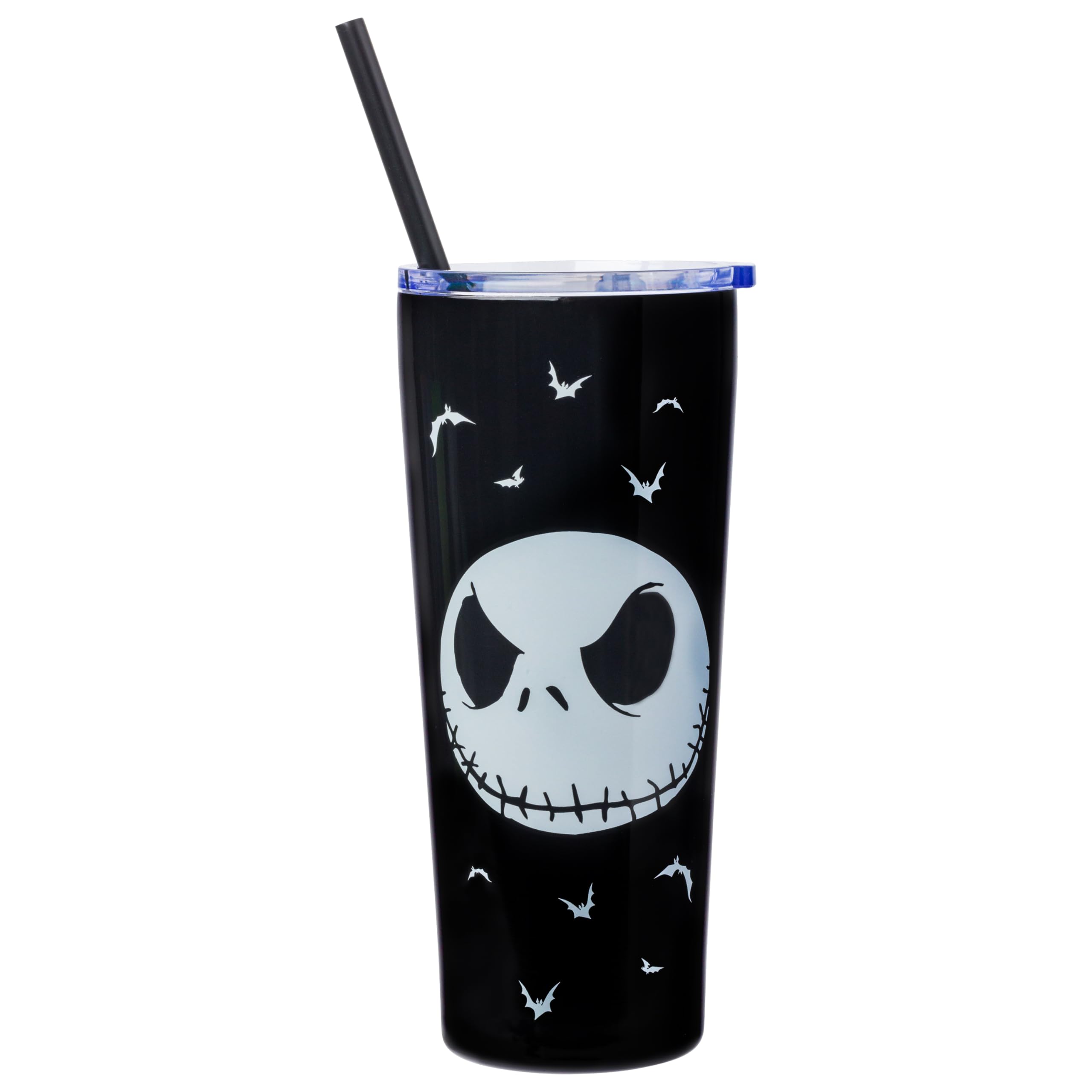 Silver Buffalo Disney Tim Burton's Nightmare Before Christmas Jack Skellington “Seriously Spooky” Double Walled Stainless Steel Tumbler With Straw, 22 Ounces