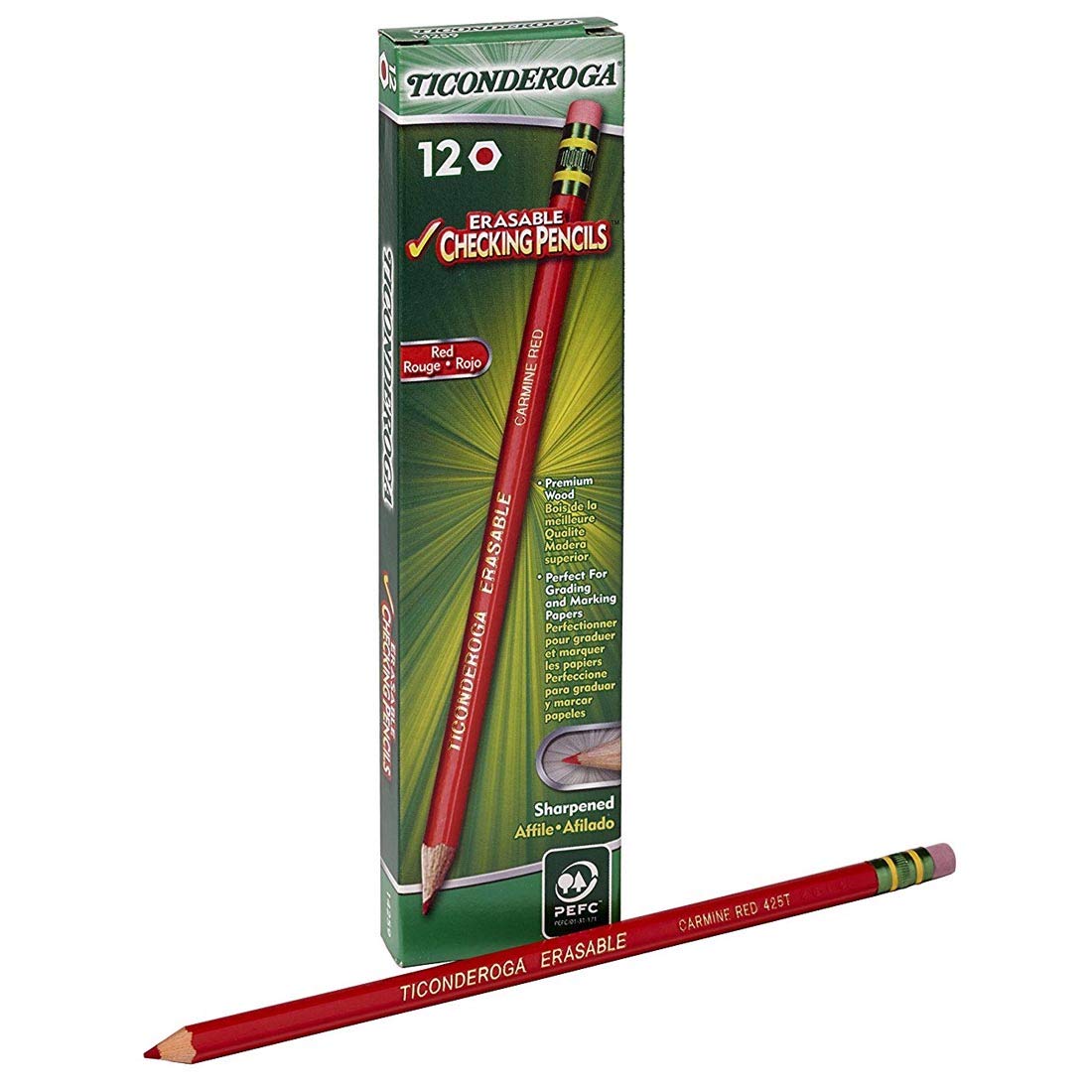 Ticonderoga Erasable Red Checking Pencils 12-Count