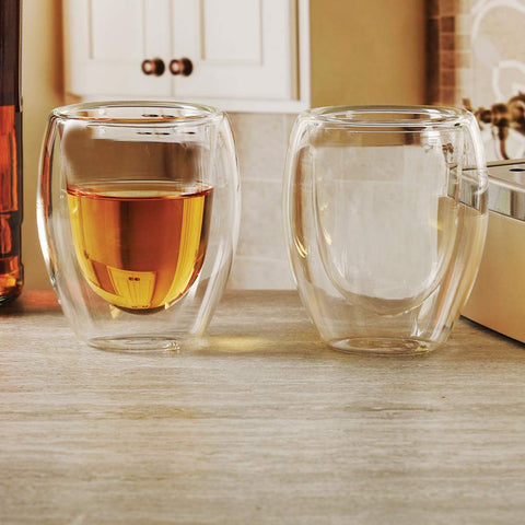 Circleware Thermax Double Wall Insulated Heat Resistant Espresso Latte Glass Cappuccino Tea & Coffee Cups, 4-Piece Set, Home & Kitchen Beverage Drinking Entertaining Glassware, 2.7 oz 4-pc Shots
