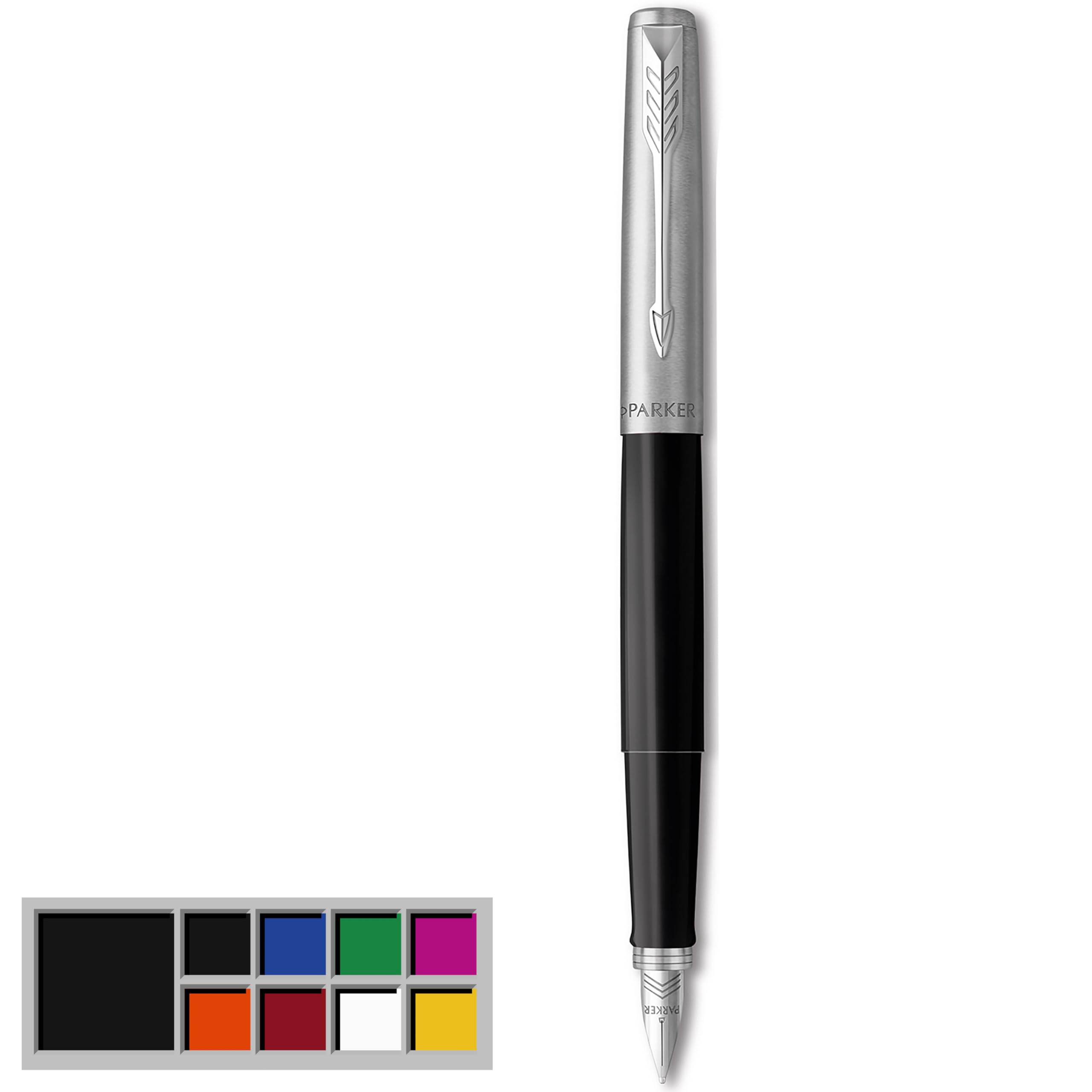 Parker Jotter Originals Fountain Pen, Classic Finish, Medium Nib, Blue & Black Ink