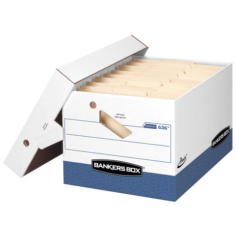 Bankers Box 12-Pack Presto Heavy Duty File Storage Boxes with Lids, Presto Assembly, Letter/Legal, (0063601)