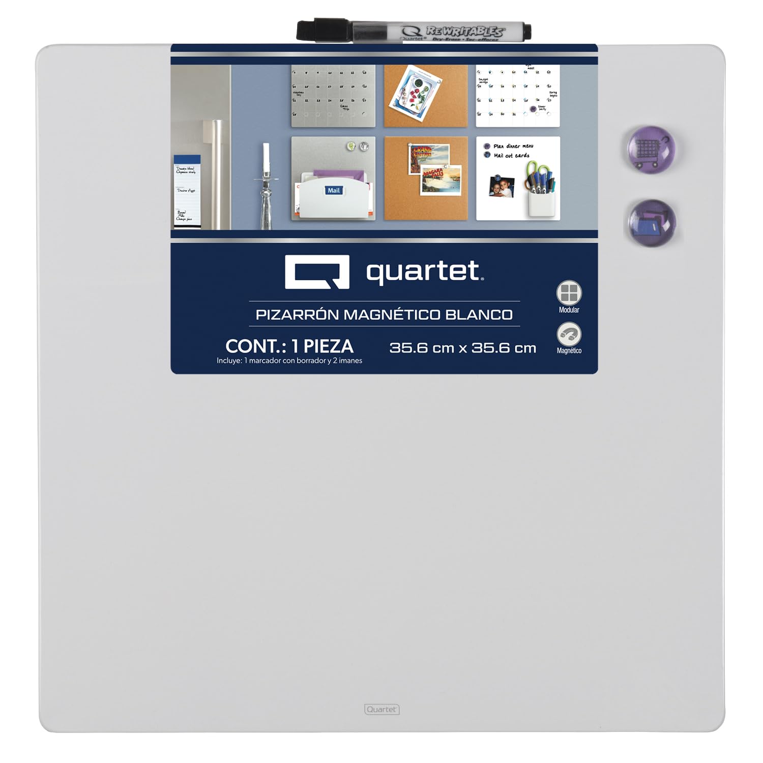 Quartet Magnetic Whiteboard Tile, 14" x 14" Dry Erase Board, White Board, Frameless, White Surface (85402-WT)