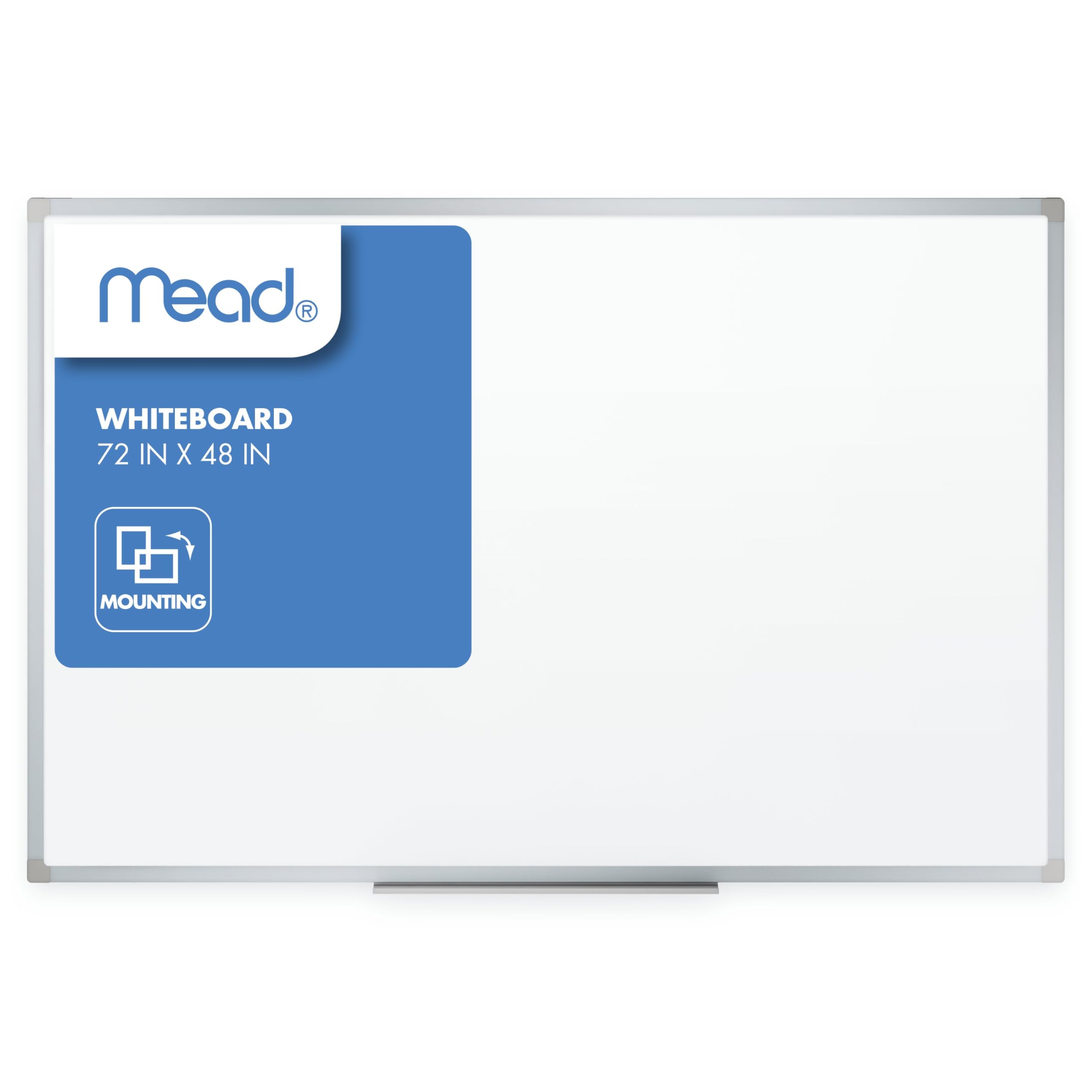 Mead Dry Erase Board 72" x 48" Non-Magnetic Whiteboard For Wall, 6' x 4', White/Silver (85358N)