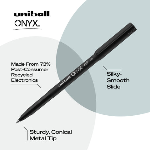 uniball Onyx Rollerball Pens, Fine Point (0.7mm), Black, 12 Pack
