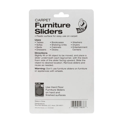 Duck Brand Plastic Carpet Furniture Sliders, 3.5 inch Width, Round, 4 Pack, Brown (284857)