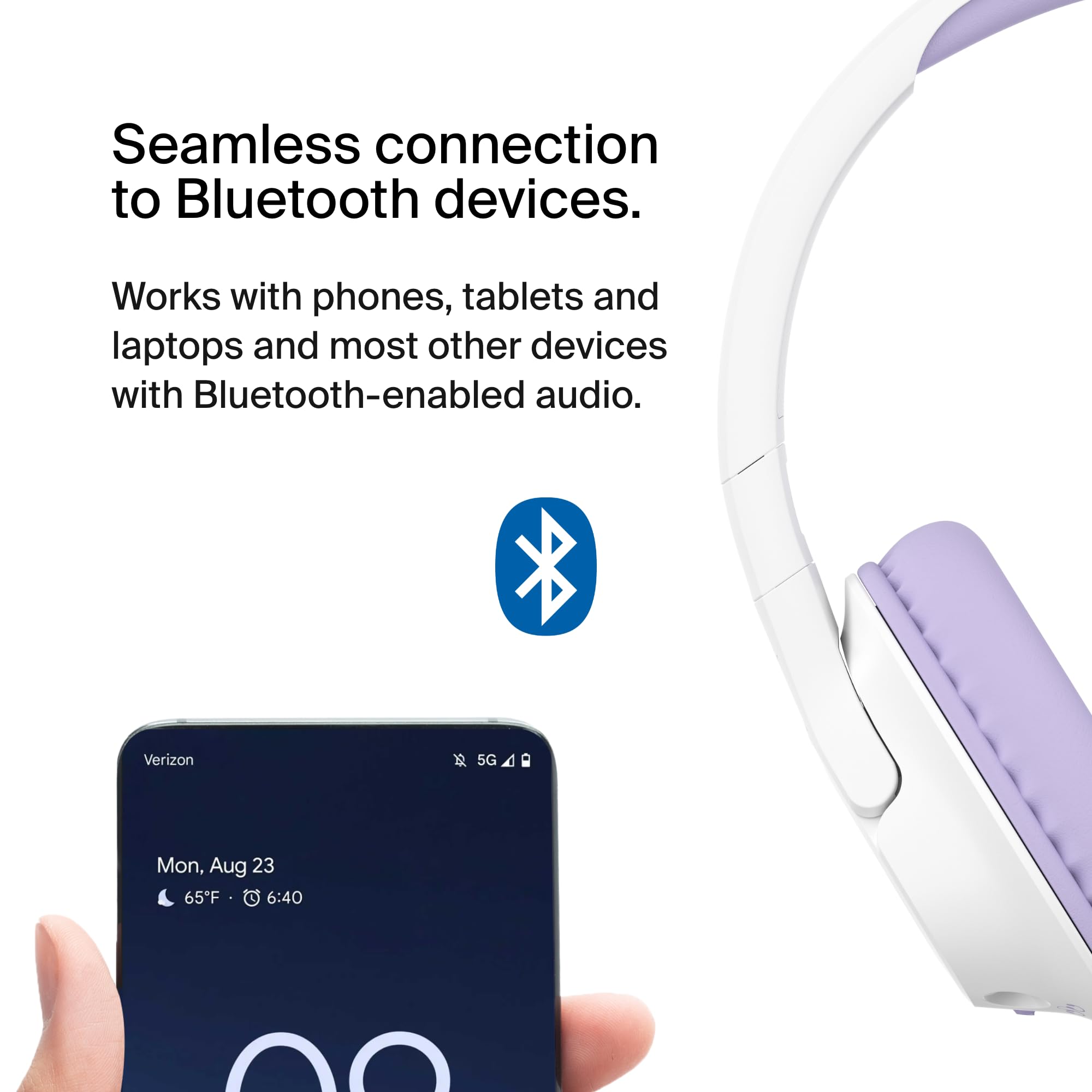 Belkin SoundForm Inspire Wireless Over-Ear Headset for Kids, Online Learning & Travel w/Built-in Microphone, 85dB Safe Volume Limit, 35H Battery - Compatible w/iPhone, iPad, Galaxy & More - Lavender