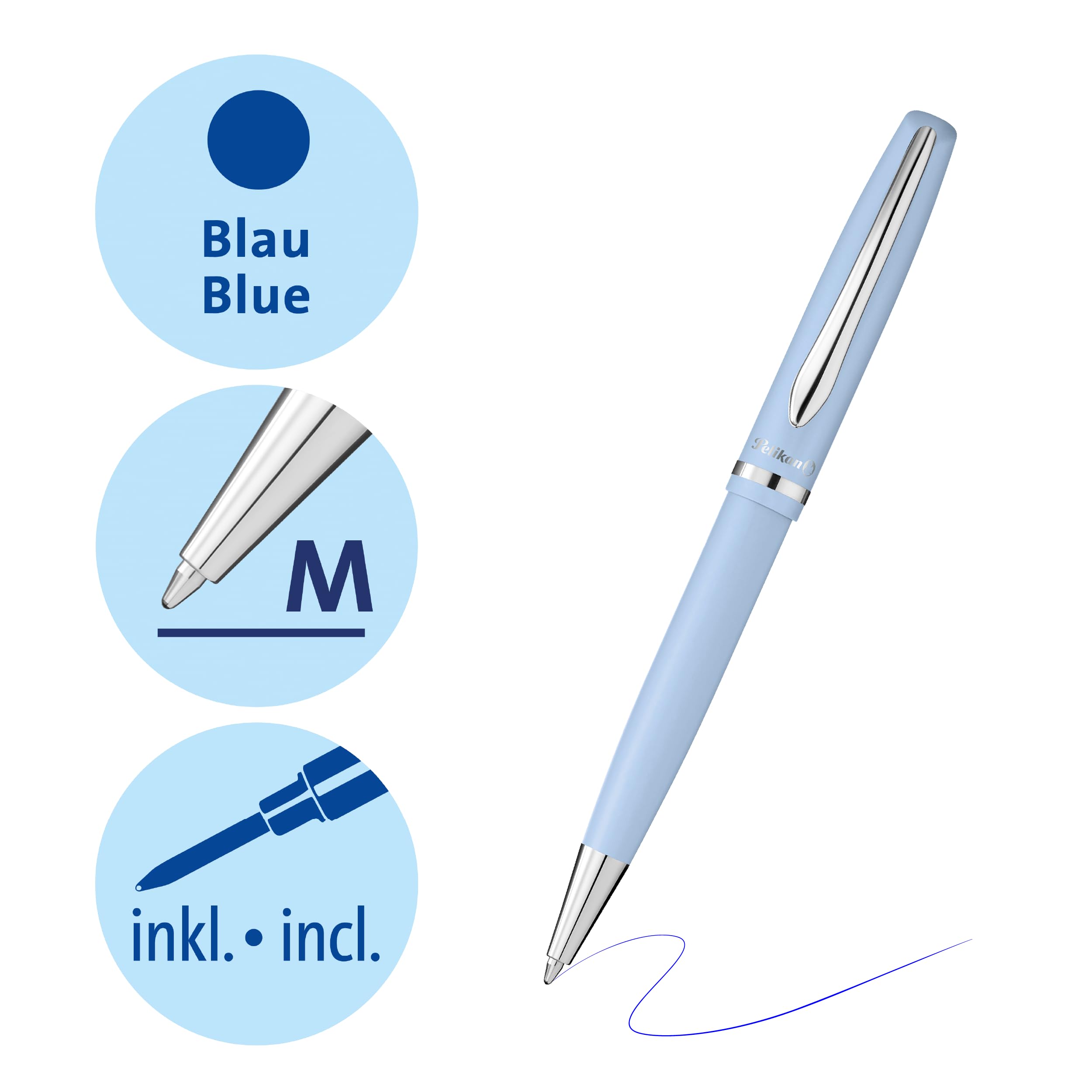Pelikan Jazz Pastel Ballpoint Pen with Medium Point, Blue Ink Refill, Blue, Boxed, 1 Each (812634)