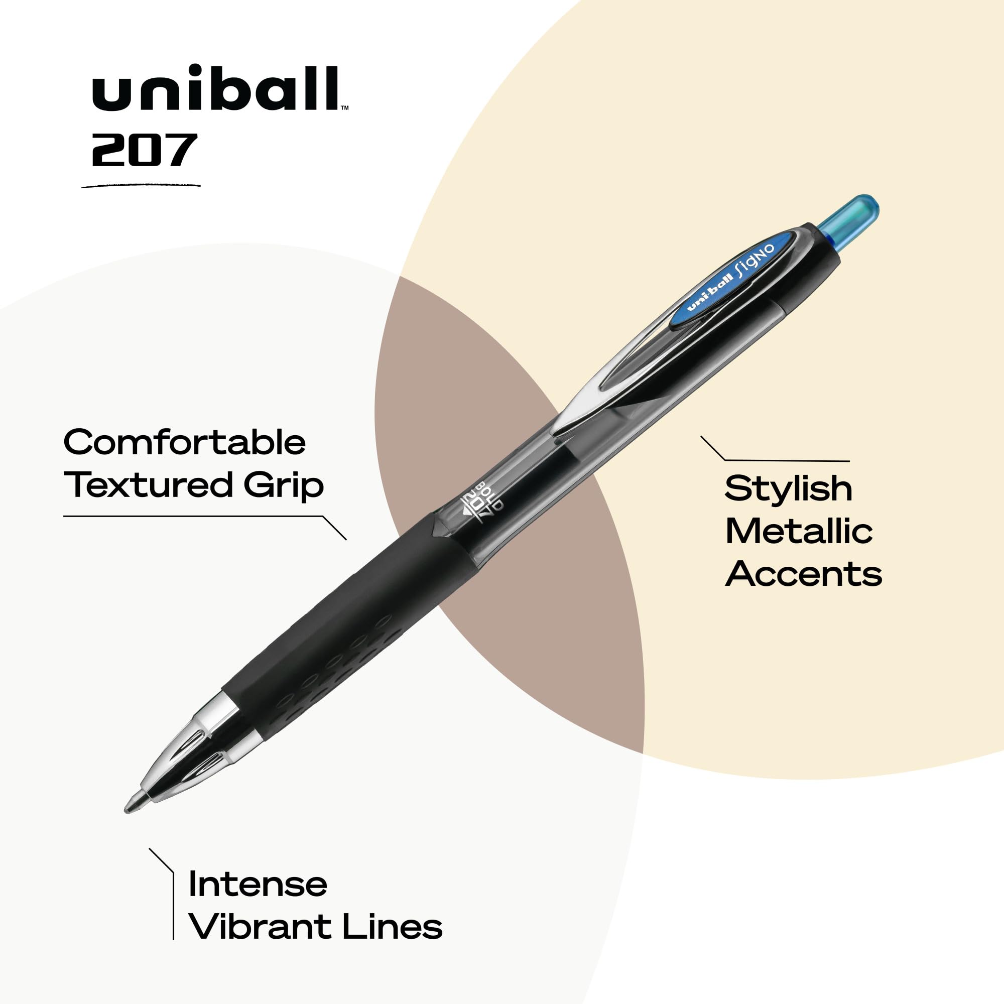 uniball 207 Retractable Gel Pens, Bold Point (1.0mm), Blue, 12 Pack