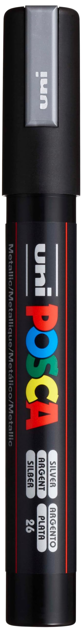 uni POSCA PC-5M Water-Based Paint Markers, Reversible Medium Tip (1.8-2.5mm), Silver