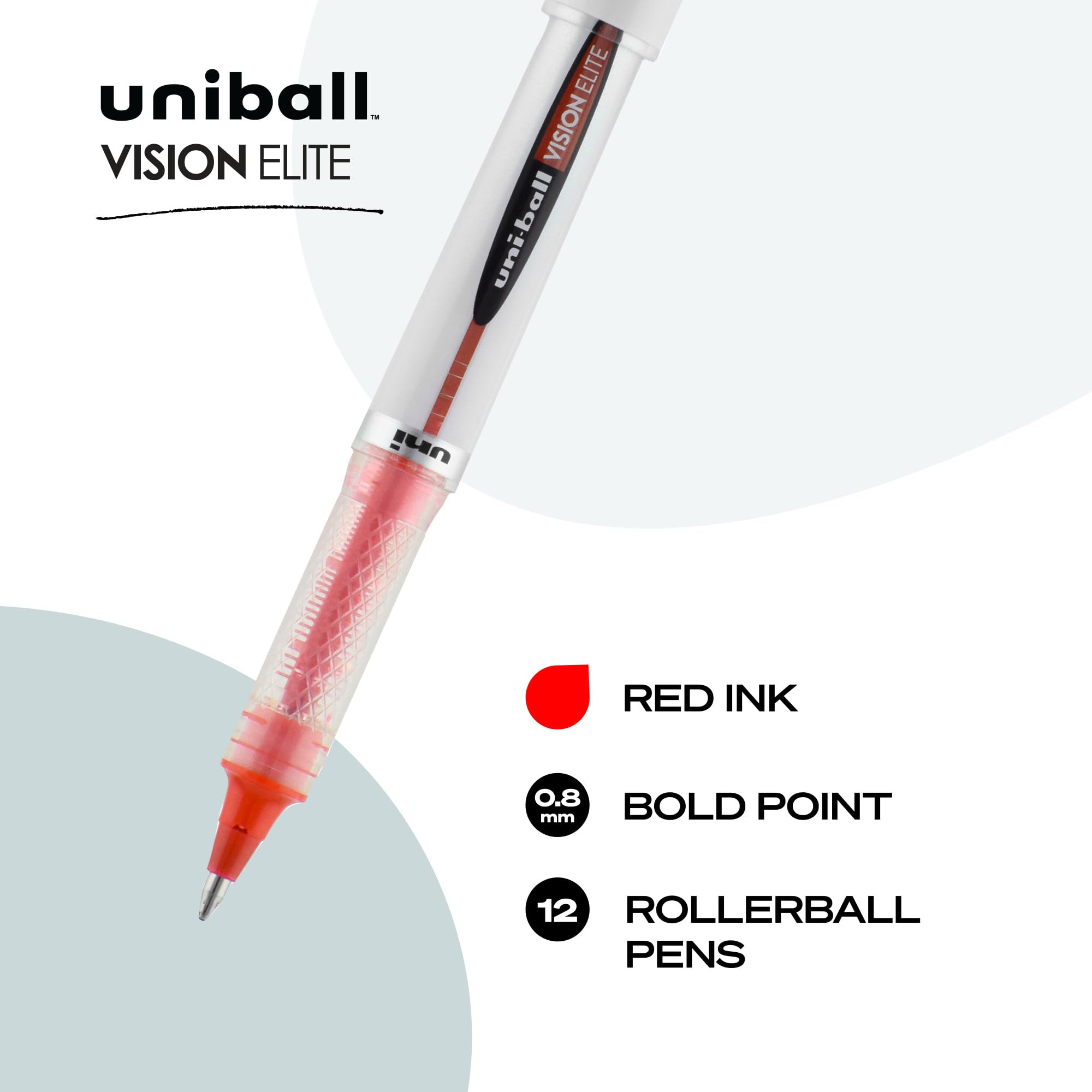 uni-ball uniball Vision Elite Rollerball Pens with 0.8mm Bold Point, Red, 12 Count