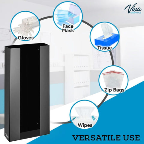 AdirMed VivaEssentials Quad Glove Box Holder, Wall Mount or Free Standing Black Acrylic Glove Holder