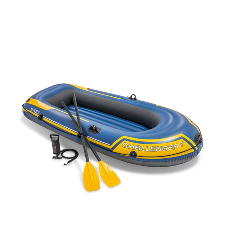 INTEX 68367EP Challenger 2 Inflatable Boat Set: Includes Deluxe 48in Boat Oars and High-Output Pump – Triple Air Chambers – Welded Oar Locks – 2-Person – 440lb Weight Capacity