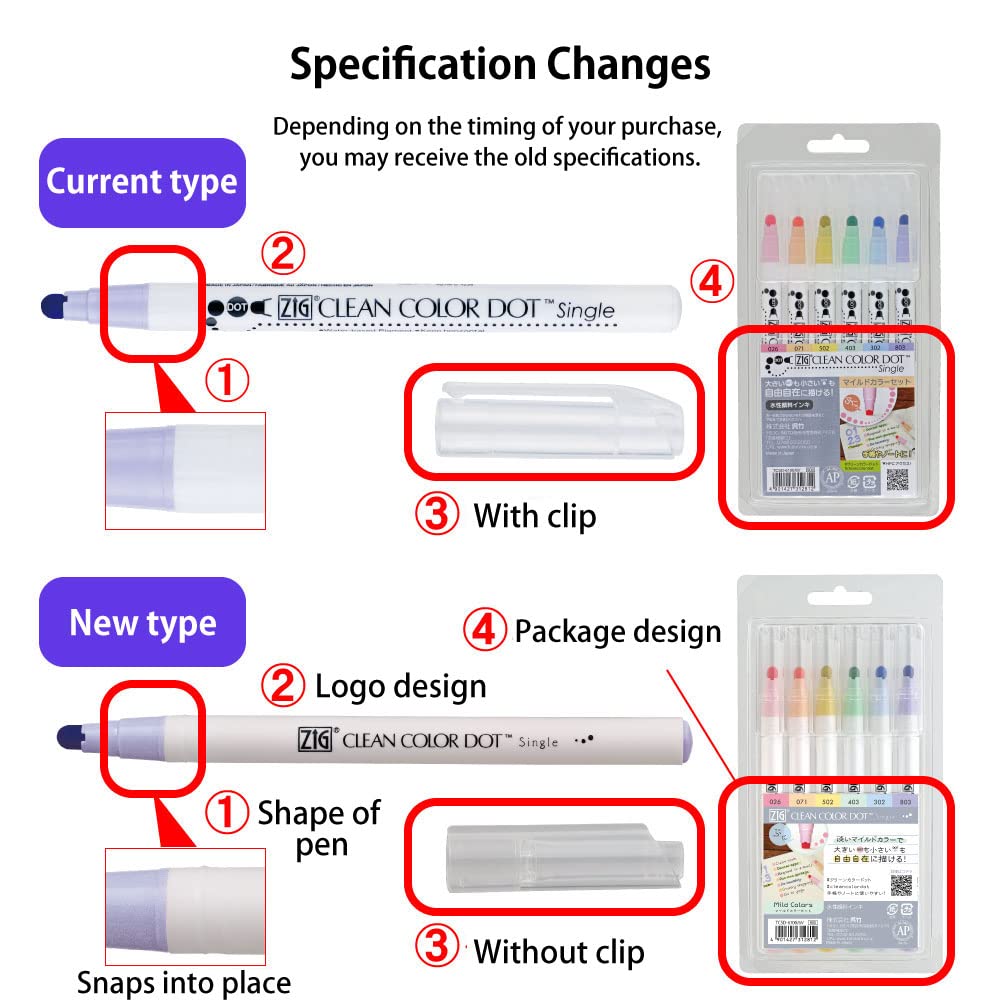 Kuretake CLEAN COLOR DOT Single Mild 6 colors set, Flexible dot tip marker, for Journals, Crafts, Illustration, Lettering, Planners, Made in Japan