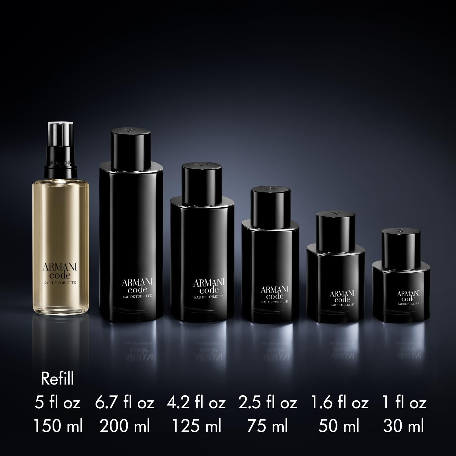 Armani Beauty - Code - Eau de Toilette Refill - Cologne for Men - Ambery Woody Fragrance - Citrus, Lavandin, Tonka Bean Notes - 5 Fl Oz