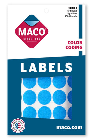 MACO Light Blue Round Color Coding Labels, 3/4 Inches in Diameter, 1000 Per Box (MR1212-3)