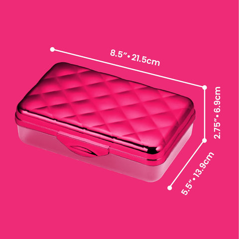 It's Academic Metallic Pencil Case Box, Hard Plastic, Stylish Quilted-Pattern Lid, Pink
