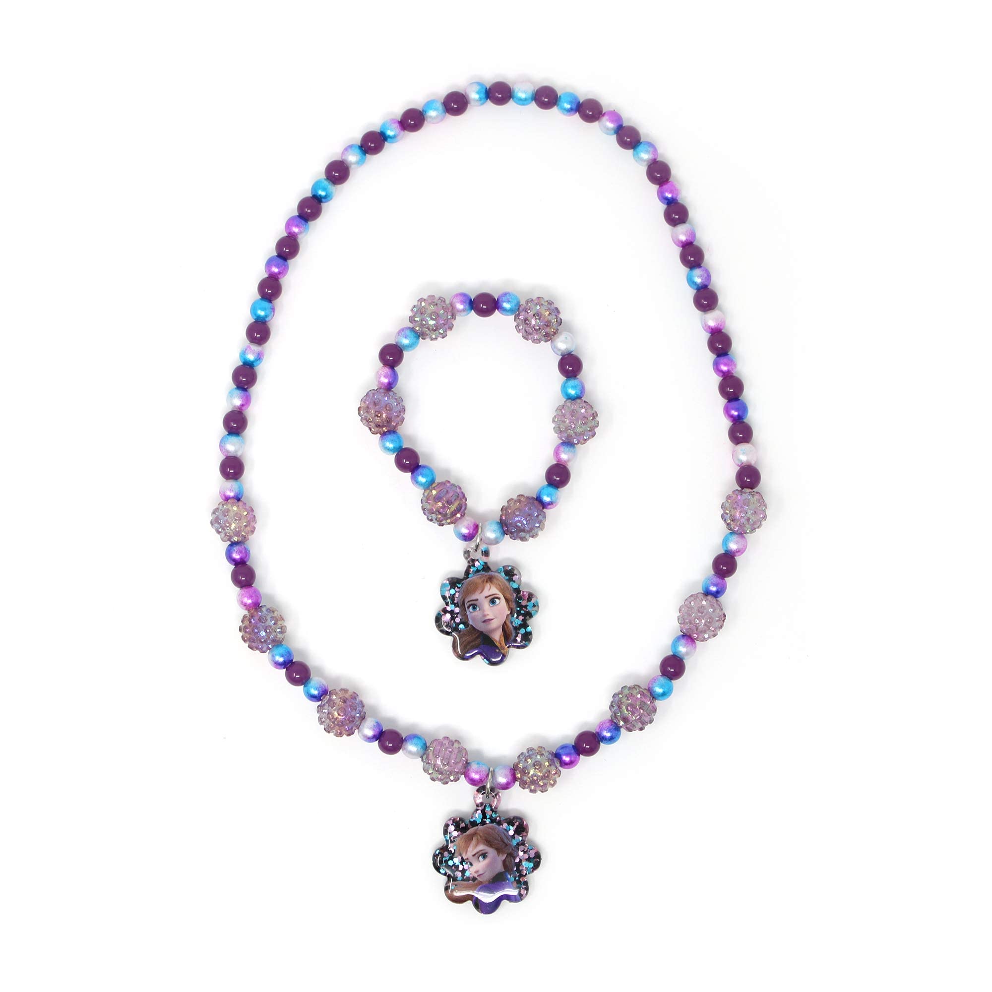 LUV HER Disney Frozen Girls Jewelry Set - Dress Up 3 Piece Toy Jewelry Box Set with Bead Necklace, Bracelet, and Ring - Frozen Play Accessories - Ages 3+