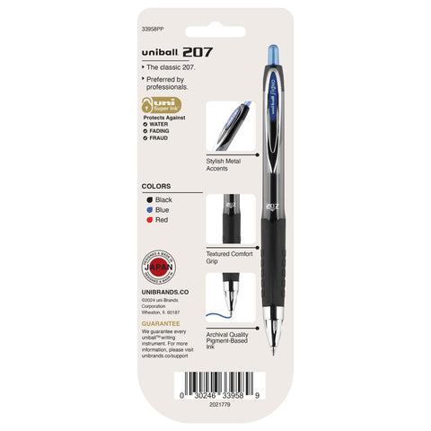 uniball 207 Retractable Gel Pens, Medium Point (0.7mm), Assorted, 3 Pack