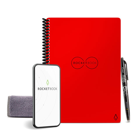 Rocketbook Core Reusable Spiral Notebook, Executive Size 6x8.8, Red - Dotted Pages, App-Connected, Erasable, Durable Cover, Ideal for School, Work, and Creative Projects