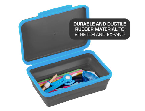 It's Academic Flexi Storage Box with Lid, Collapsible Pencil Case Design for Craft and School Supplies, Blue/Black