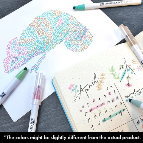 Kuretake CLEAN COLOR DOT Single Mild Smoky 6 colors set, Flexible dot tip marker, for Journals, Crafts, Illustration, Lettering, Planners, for Adult, Kids, Made in Japan