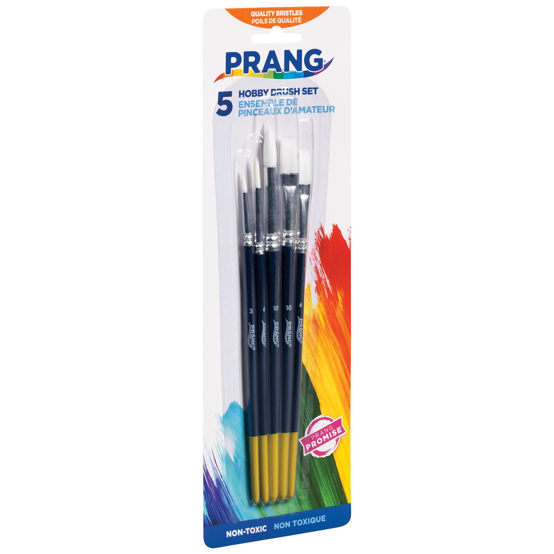 Prang Hobby Five-Brush Set, Assorted Sizes, Natural Hair, Flat; Round Profiles, 5/set
