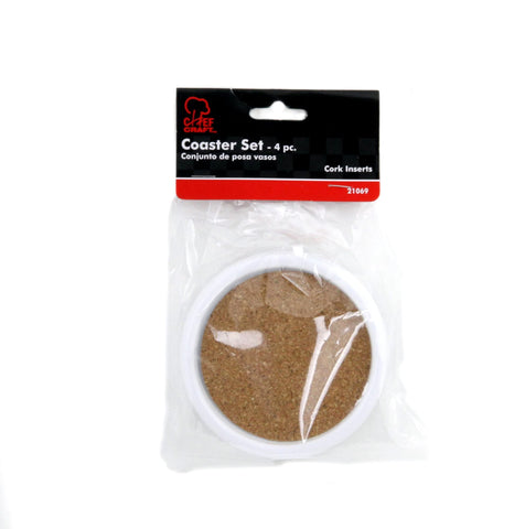 Chef Craft Basic Cork Coasters with Plastic Frame, 4 Inches in Diameter 4 Piece Set, Color May Vary