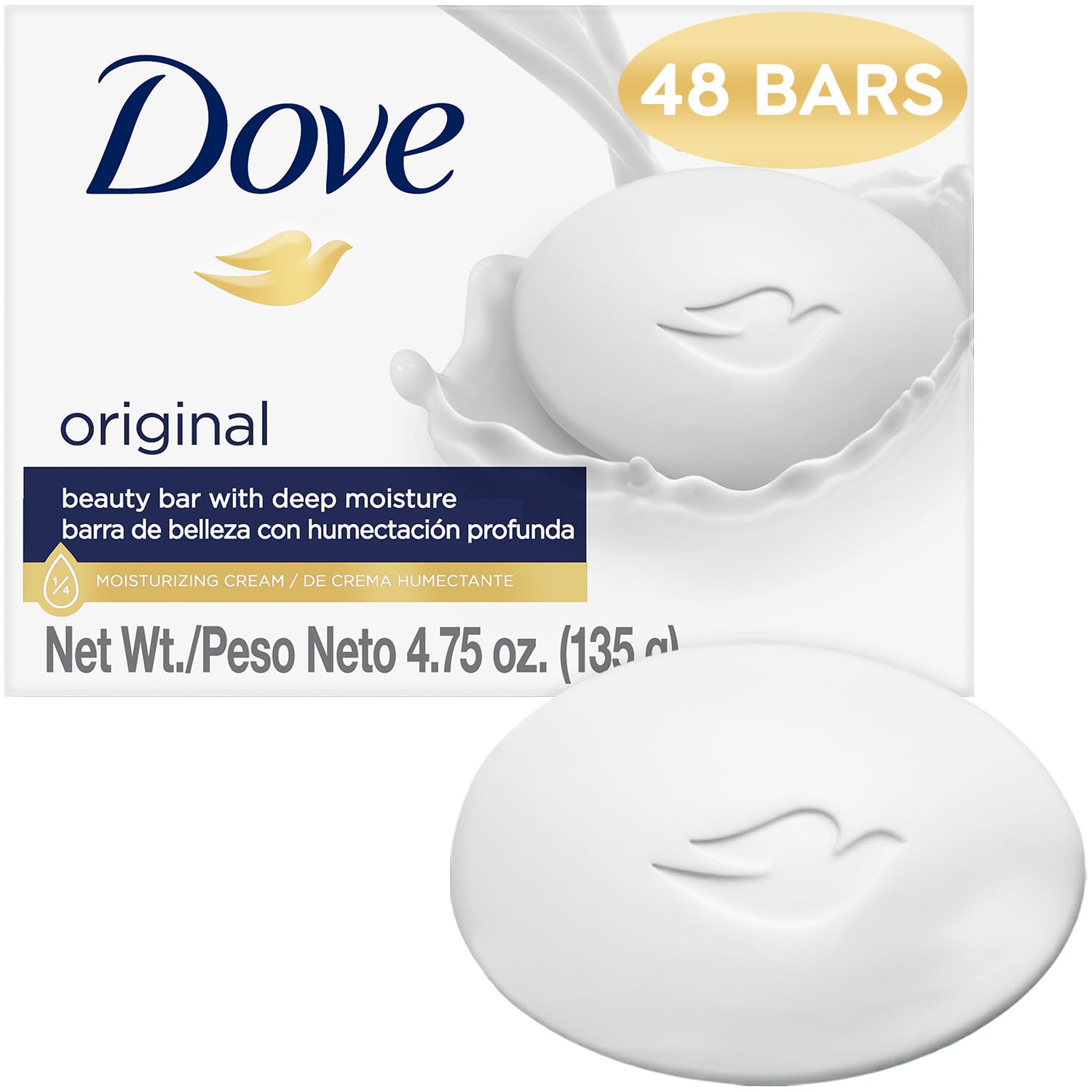 Dove Soap, Original Beauty Bar 48-Pack – 3-in-1 Moisturizing Face, Body & Hand Soap, 4.75 Oz Ea