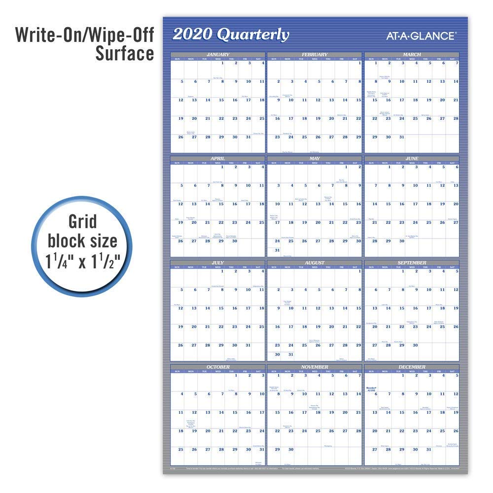 2021 Erasable Calendar, Dry Erase Wall Planner by AT-A-GLANCE, 36" x 24", Large, Vertical/Horizontal, Reversible, Blue (A1102-21)