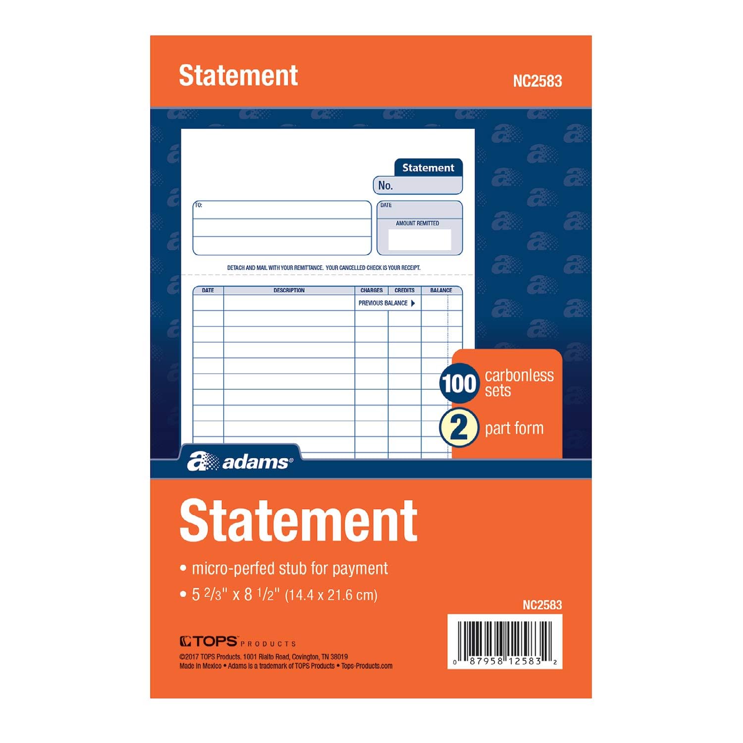 Adams Statement Forms, 2-Part Carbonless, 100 Individual Unit Sets Per Pack (NC2583)