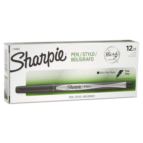 Sharpie Plastic Point Stick Permanent Water Resistant Pen, Black Ink, Fine, Dozen