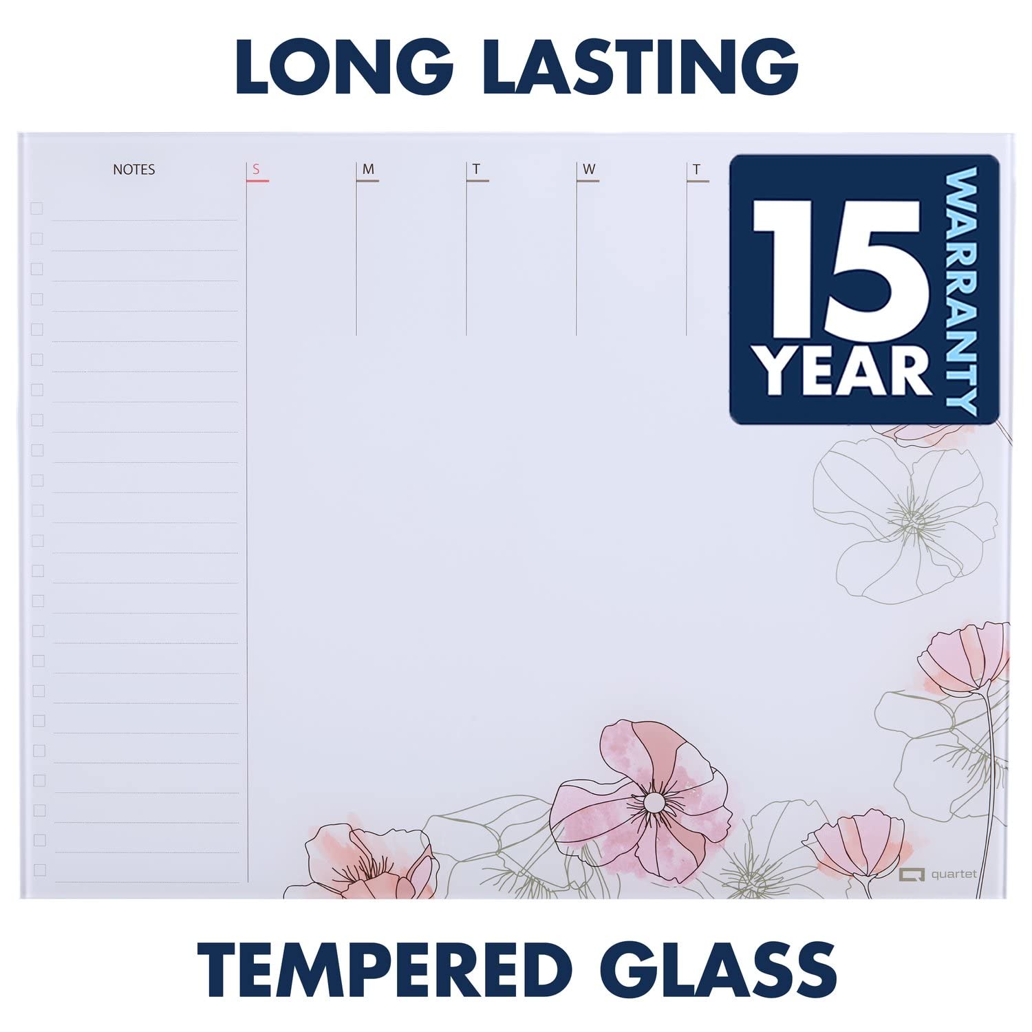 Quartet Glass Desktop Weekly Planner, 17" x 22", Whiteboard, Dry Erase Surface, Clean Erase, Includes 1 Dry Erase Marker, Floral (GDP2217F)