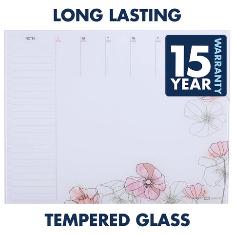 Quartet Glass Desktop Weekly Planner, 17" x 22", Whiteboard, Dry Erase Surface, Clean Erase, Includes 1 Dry Erase Marker, Floral (GDP2217F)
