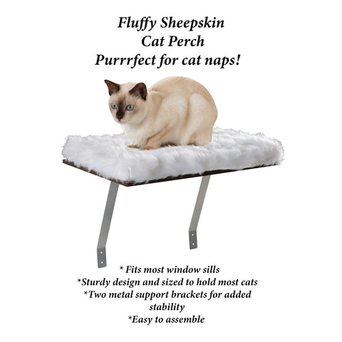 Etna Window Mount Cat Perch - Window Sill Shelf, Padded Cat Wall Bed, Space Saving Furniture for Pets, Removable Faux Sheepskin Cover, Holds 20-35 Pounds