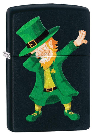 Zippo Dabbing Leprechaun Design Black Matte Pocket Lighter