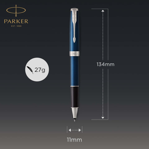 PARKER Sonnet Rollerball Pen, Blue Lacquer with Palladium Trim, Fine Point Black Ink (1931535) , Blue and Chrome