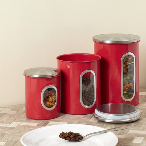 3 Piece Canister Set for the Kitchen by Home Basics | Kitchen Jars with Transparent Window | 3 Different Sizes | Kitchen Storage Containers with Silicone Gasket